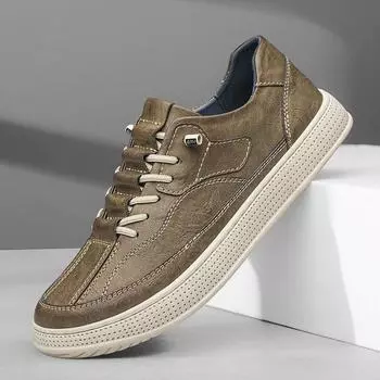 FashionClassic Casual Leather Shoes Men Comfortable Casual Mens Shoes Outdoor Versatile Flat Walking Shoes Sneakers for Men 37 бежевый