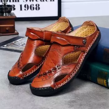 FashionCool Summer Leather Sandals Men s Breathable Outdoor Walking Shoes Antiskid Sport Half Slippers Comfy Quick Dry Beach Sandals 38 чёрный