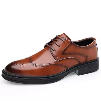FashionCow Leather Brogue Shoes for Men Spring Autumn New Designer Fashion Casual Wedding Shoes for Men Solid Color Dress Shoe Male 38