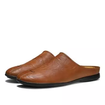FashionFashion Comfy Mens Mules Shoes Итальянские мужские тапочки из натуральной кожи Мокасины Повседневные уличные нескользящие полутапочки Lazy Shoes 38 бежевый