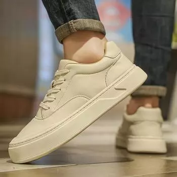 FashionFashion Men Tenis Footwear Mens Lace-Up Sneakers Comfortable Leather Casual Skate Shoe Outdoor Driving Brand Male Skate Shoes 38 белый