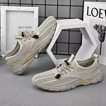 FashionFashion Новые мужские сандалии Летние уличные пляжные сетчатые туфли для отдыха Дышащие открытые треккинговые туфли Легкие мужские крутые мокасины 39 бежевый