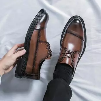 FashionFashionable Trendy Men s Spring Comfortable Lace Up Leather Shoes Brand Men s Refreshing and Breathable Gentleman Leather Shoes 38 чёрный