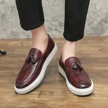 FashionGenuine Leather Casual Shoes For men Spring Slip-on Tassel Loafers Soft Italian Style Flat Super Light Moccasins Plus Size 38-47 38 чёрный