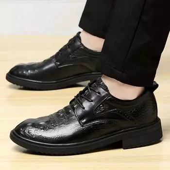 FashionGenuine Leather Men Oxfords Shoes Classic Thick Bottom Mens Shoes Casual Non-Slip Lace-Up Male Gents Shoes Coiffeur Footwear 36