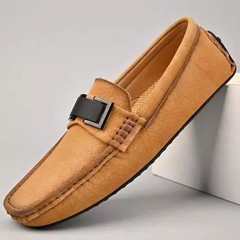 FashionHigh Quality Men 2024 New Handmade Casual Leather Loafers Elegantes Flats Designer Soft Bottom Shoes Luxury Comfy Big Size 38-49 38 бежевый