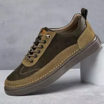 FashionHigh Quality Men New Two-layer Cowhide Comfortable Board Shoes Fashionable Hollow Breathable Sports Shoes for Spring and Summer 36 бежевый