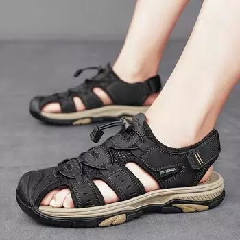 FashionHigh Quality Summer Sandals Slip on Men Sandals Breathable Men Shoes Male Comfortable Casual Footwear All-match Sandals Men 38 бежевый