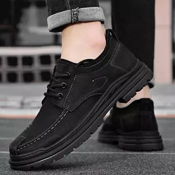 FashionLace-Up Male Shoes Leather Fashion Casual Shoes Men All-match Men s Outdoor Walking Footwear Classic Business Male Oxfords Shoes 38 чёрный