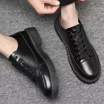 FashionLeather Shoes for Men Round Toe Non Slip and Waterproof Platform Man Casual Shoe Thick Sole Adults Social Comfortable Designer 39
