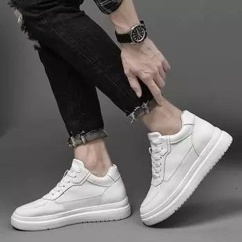FashionMan Causal Shoes Height Increase Insole 8cm White Black Taller Shoes Men Leisure Fashion Sports Leisure Walk Low Top Sneakers 37 чёрный