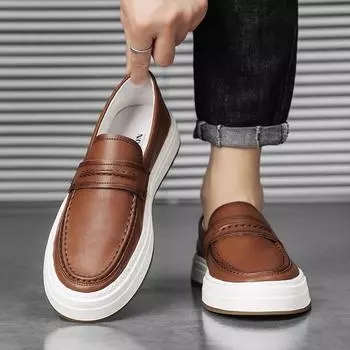 FashionMen Casual Shoes Fashion business dress Moccasins Loafers High-Quality Genuine Leather Wedding shoes Gommino Zapatos Chaussure 38 чёрный