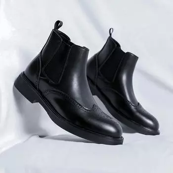 FashionMen High Top Platform Breathe Chelsea Leather Shoes New Fashion Trend Versatile Japan Korean Business Casual Shoes Suit Men Shoe 38 чёрный