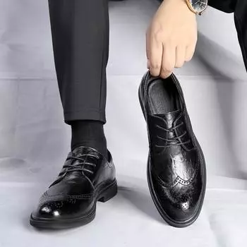 FashionMen s Brock Formal Leather Shoes Black Mens Oxford Shoes Genuine Leather High Quality Men Dress Shoes Classic Business Shoes Men 38 чёрный