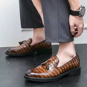 FashionMen s business Dress Shoes Luxury Italian Style Fashion Men Formal business Shoes Nightclub Wedding party Dress Formal Loafers 6.5 чёрный