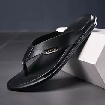FashionMen s Flip Flops Fashion Beach Slipper Genuine Leather Casual Summer Shoes Flip-flops Summer Outdoor Flats Breathable Pantuflas 38 чёрный