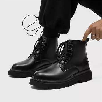 FashionMen s High Top Luxury Platform Leather Oxford Formal Leather Shoes Men Fashion Trend Men s Moccasins Casual Mens Hot Sale Shoes 38 чёрный