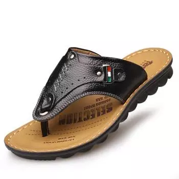 FashionMen s Sandals 2024 Summer New Fashion Casual Cowhide Slippers for Men Outdoor Beach Flip-flops Zapatos De Hombre Shoes Male 38 коричневый
