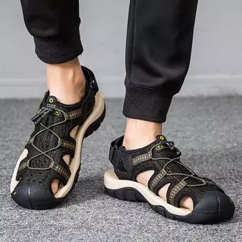 FashionMen s Shoes Comfortable Men s Knit Casual Beach Shoes Non-Slip Outdoor Male Sandals New Arrival Man Lightweight Walking Footwear 38