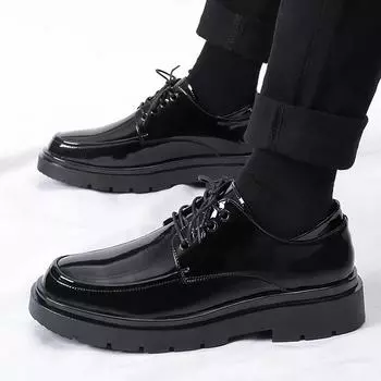 FashionMen Wedding shoes lace up oxfords Leather Business Men s Dress Pointed Casual Style Spring autumn new Arrivals Shoes men 38 чёрный