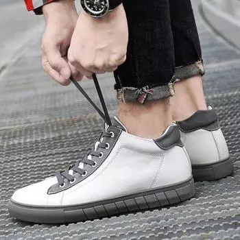 FashionMen Winter Plush Snow Boots Genuine Leather Skate Shoes Men All-match New Arrival Men Casual Shoes Lightweight Motorcycle Boots 38