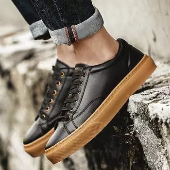FashionMens Sneakers Walking Men Casual Shoes Fashion Brand Leather Sport Male Man Sneakers Shoes for Men Designer Platform Mens Shoes 38 чёрный