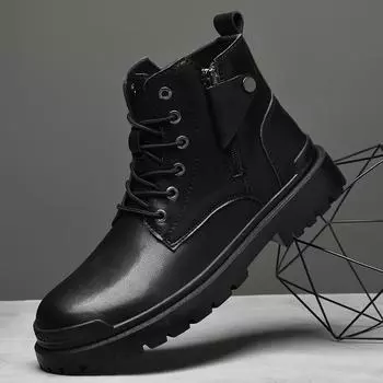 FashionNew Autumn Winter Shoes Men Boots Side Zipper Genuine Leather Shoes Warm Plush Motorcycle Ankle Boots Casual Leather Footwear 38