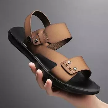 FashionNew Design Men s Beach Sandals Casual Leather Outdoor Summer Shoes Breathable Beach Sandals Fashion Soft Comfortable Slippers 39 чёрный