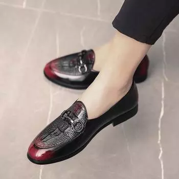 FashionNew Fashion Крокодиловый узор Кожаные туфли для джентльмена, мужские деловые туфли для вождения, мокасины, туфли на плоской подошве для вечеринок, модельная обувь 38 чёрный