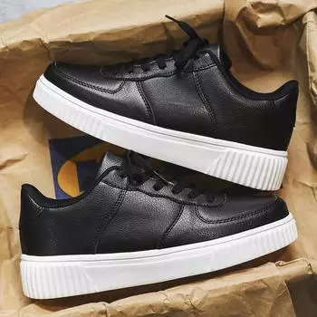 FashionNew High Quality Mens Casual Shoes Platform Shoes Male Outdoor Walking Shoes Leather Fashion Shoe Comfortable Men Sneakers 37 чёрный