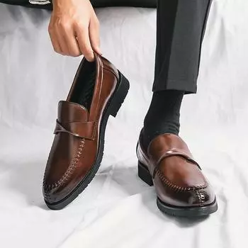 FashionNew Leather Fashion Business Shoes Men 2024 Pointed Toe Men Casual Shoes Mens Slip on Footwear Luxury Brand Mens Classic Loafers 37 чёрный