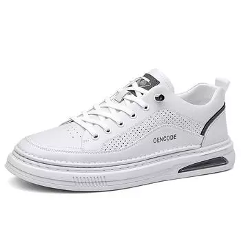 FashionNew Leather Men s Sneakers All-match Hollow Out Skate Shoes Men Comfortable Male Driving Shoes Lace-Up Outdoor Mens Shoes Casual 38 белый