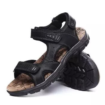 FashionNew Летние сандалии мужские кожаные классические римские сандалии тапочки уличные кроссовки пляжные резиновые шлепанцы мужские водные походные сандалии 38 чёрный