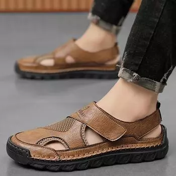 FashionNew Mesh Breathable Casual Shoes Men Light Non-slip Beach Sandals For Man Flip Flops Cave Sandals Trendy Designer Men s Slippers 38 коричневый