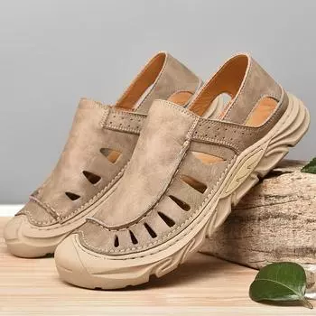 FashionNew Мужские ретро-сандалии Пляжная обувь Обувь для походов на открытом воздухе Мужская модная повседневная обувь Летняя обувь с выемками на толстой подошве 38 чёрный
