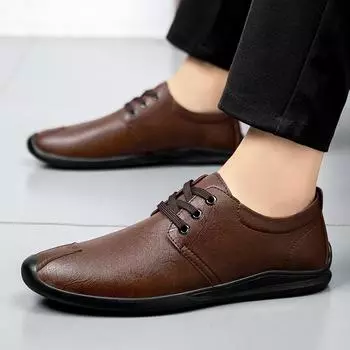 FashionNew Мужские туфли Модные мужские классические туфли из спилка из кожи Классические оксфорды Мужские туфли на плоской подошве Деловые офисные мужские туфли Винтажные туфли-оксфорды на шнуровке 38 чёрный