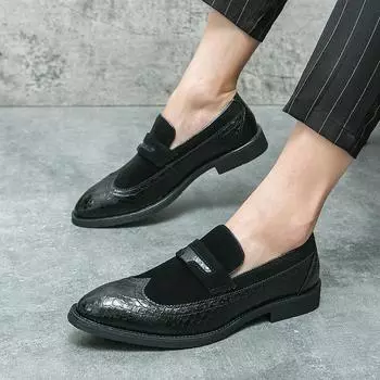 FashionNew Suede Leather Shoes for Men Black Classic Men Casual Shoes Slip-on Soft Bottom Pointed Men s Driving Shoes Business Loafers 38 чёрный