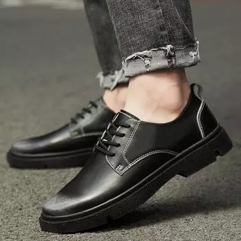 FashionNew Высококачественная мужская обувь из натуральной кожи весна-осень Мужская повседневная мужская обувь ручной работы с оснасткой Мужская базовая обувь на шнуровке 38 чёрный