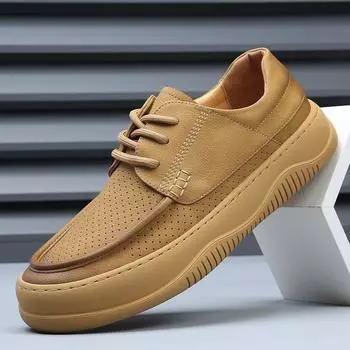 FashionNon-slip Casual Man Sneakers Comfortable Light Vulcanised Shoes Lace-Up Men Walking Footwear Leisure Walk Driving Shoes Trainers 38 жёлтый