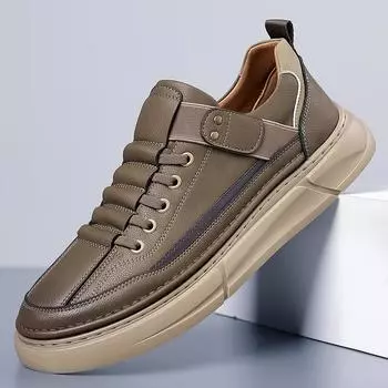 FashionQuality Мужская обувь на платформе из вулканизированной натуральной кожи для отдыха на открытом воздухе, дышащая повседневная дизайнерская обувь, мужская дизайнерская обувь на плоской подошве, новинка 2024 года 38 хаки