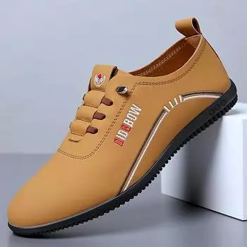 FashionRetro Style Casual Leather Shoes for Men Comfortable Male Loafers Handmade Slip-On Shoes Soft Moccasins Outdoor Driving Shoes 38 коричневый