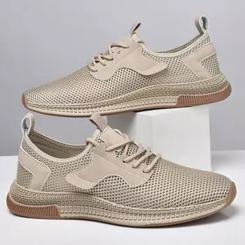 FashionSimple Soft Mens Casual Shoes Light Breathable Male Sneakers Fashion New Man Footwear Classic Lace-up Walking Shoes Hollow Out 38 песочный
