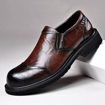 FashionSpring and Autumn New Round Head British Platform Shoes for Men Fashion Casual Leather New Designer Men s Work Shoes 38 чёрный