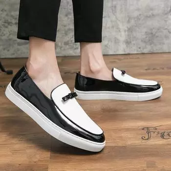 FashionSpring autumn Men s Casual shoes slip on outdoor fashion Leather Loafers Shoes Mens Round Toe Shoes men moccasins 38 черный белый