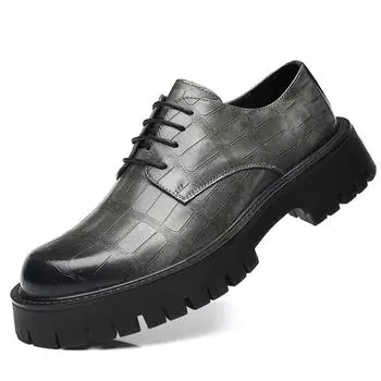 FashionSpring Autumn Round Head Leather Men s Loafers Designer New British Style Wedge Soft Sole Platform Dress Shoes for Men 38