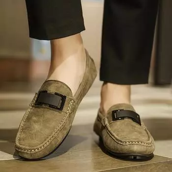 FashionSuede Leather Man All-match Loafers Luxury 2024 Casual Shoes for Men Boat Shoes Handmade Men Slipon Driving Shoes Male Moccasins 38 серый