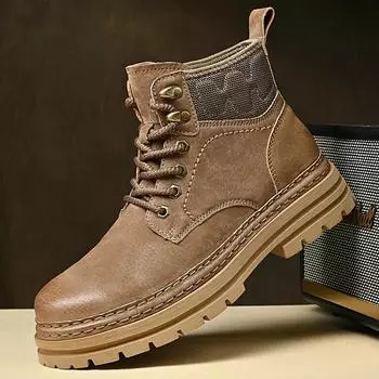 FashionSuede Leather Mens Motorcycle Boots New Arrival Casual Shoes Leisure Walk Male Outdoor Ankle Boots High Quality Walking Footwear 38 хаки