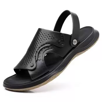 FashionSummer Fashion Cow Leather Men s Sandals New Designer Casual Beach Shoes Male Platform Slipper Shoes for Men 38