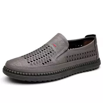 FashionSummer Fashion Platform Hollow Men s Loafers Designer New Soft Sole Leather Beef Tendon Sole Casual Men Sandals Shoes 38