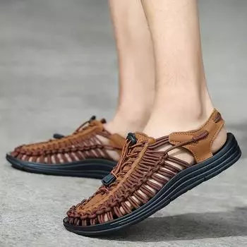 FashionSummer Мужские тканые сандалии ручной работы, модные дизайнерские мужские сандалии для отдыха на природе, повседневные пляжные сандалии, дышащие, мягкие, большие размеры 35-46, тапочки 35 коричневый
